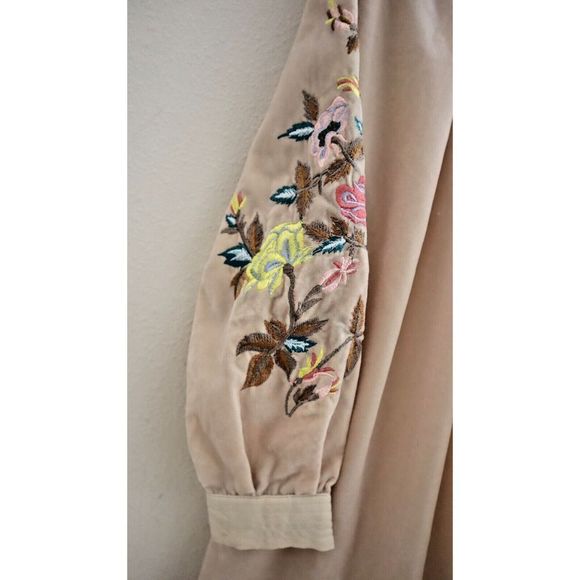 Free People Women's Sz S Beige Split Neck Velvet Embroidered Mia Mini Dress $150 - Picture 6 of 9